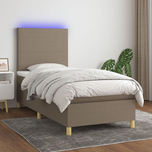 vidaXL &Kappa;&rho;&epsilon;&beta;ά&tau;&iota; Boxspring &mu;&epsilon; &Sigma;&tau;&rho;ώ&mu;&alpha; & LED Taupe 100x200 &epsilon;&kappa;. &Upsilon;&phi;&alpha;&sigma;&mu;ά&tau;&iota;&nu;&omicron;