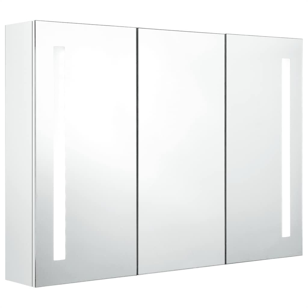 vidaXL Καθρέφτης Μπάνιου με Ντουλάπι & LED Γυαλ. Λευκό 89x14x62 εκ.