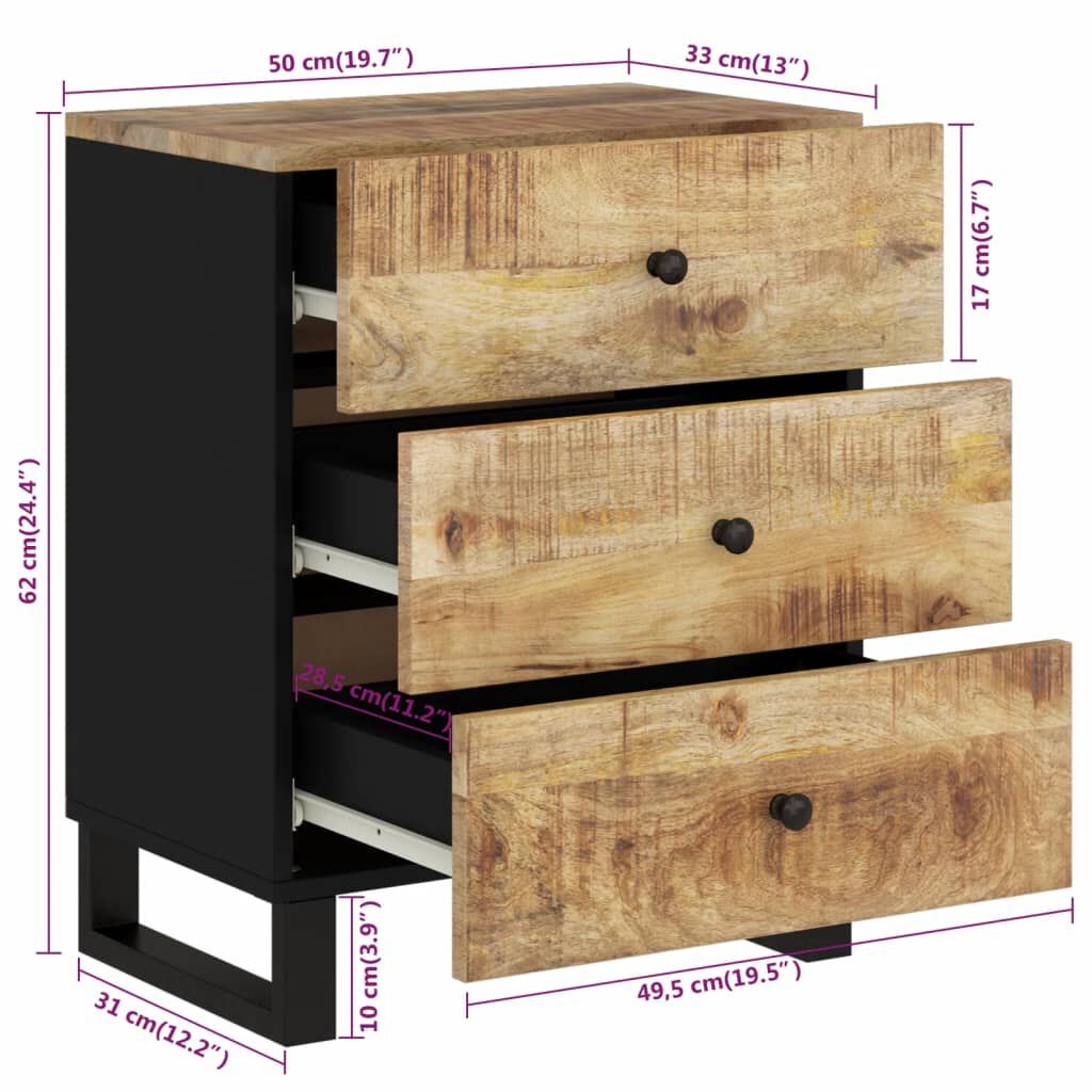 vidaXL Κομοδίνο 50x33x62 εκ. Μασίφ Ξύλο Μάνγκο & Επεξεργασμένο Ξύλο