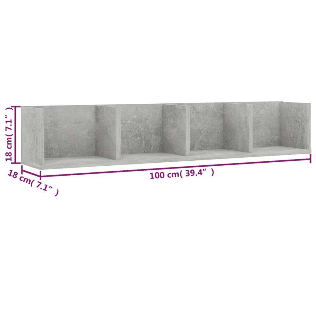 vidaXL Ράφι Τοίχου για CD Γκρι Σκυροδέματος 100x18x18 εκ. Επεξ. Ξύλο