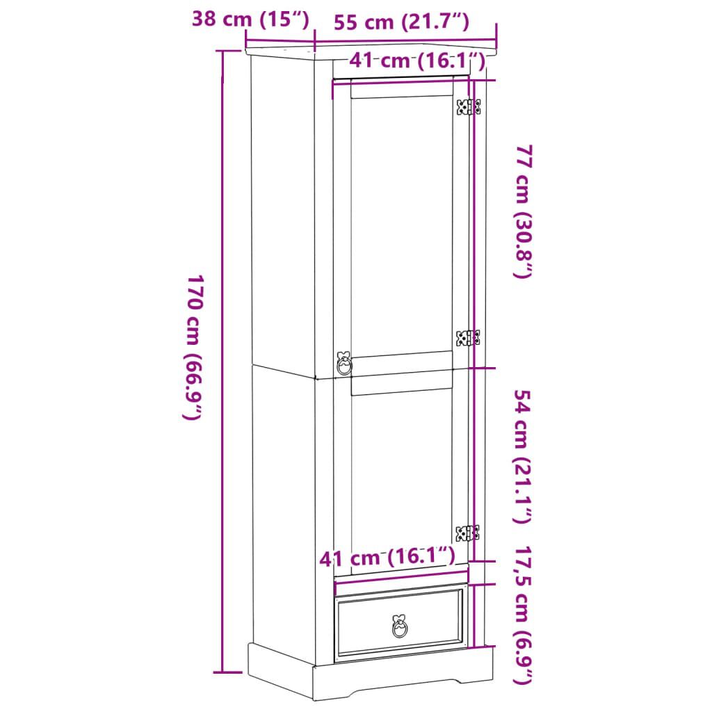 vidaXL Ντουλάπα Corona 55x38x170 εκ. από Μασίφ Ξύλο Πεύκου