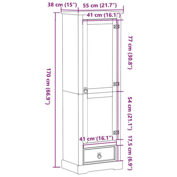 vidaXL Ντουλάπα Corona 55x38x170 εκ. από Μασίφ Ξύλο Πεύκου