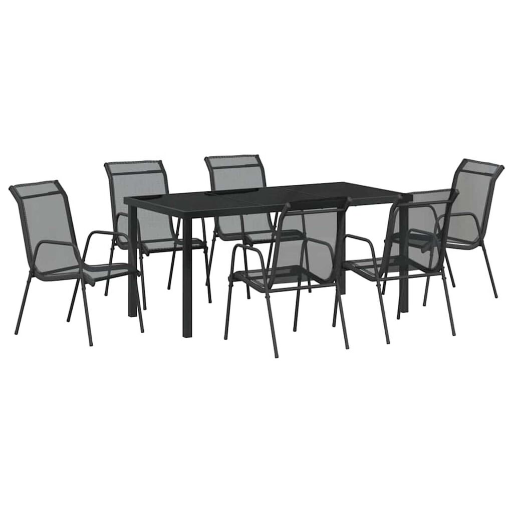 vidaXL Σέτ φαγητού για κήπο 7 pcs Μαύρο Textilene και ατσάλι