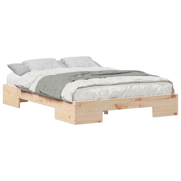 vidaXL Κρεβάτι δαπέδου Καφέ 140 x 190 cm Μασίφ ξύλο πεύκου