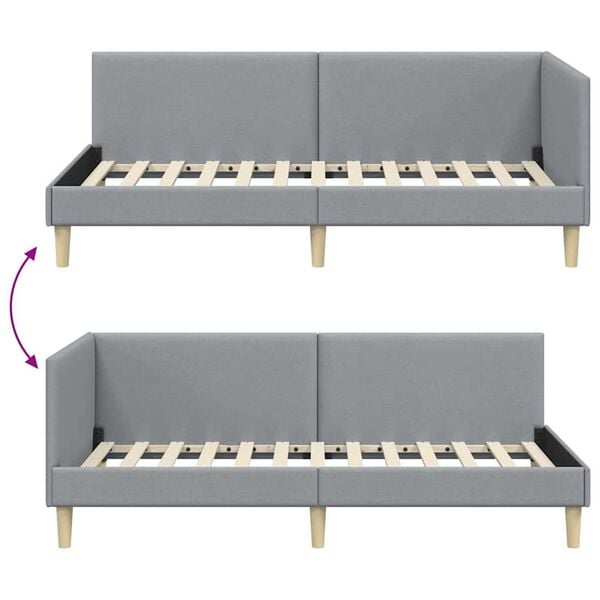 vidaXL Κρεβάτι Γωνίας Ανοιχτό γκρι 100 x 200 cm Ύφασμα και Έργο ξύλου