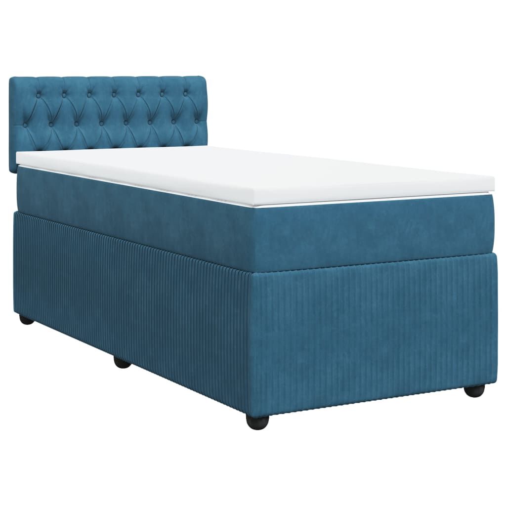 vidaXL Κρεβάτι Boxspring με Στρώμα Μπλε 100x200 εκ. Βελούδινο