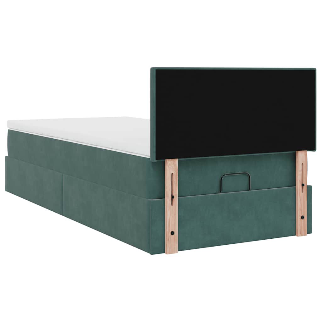 vidaXL Οθωμανικό κρεβάτι με στρώμα & LEDs Dark Green 90x200cm Velvet