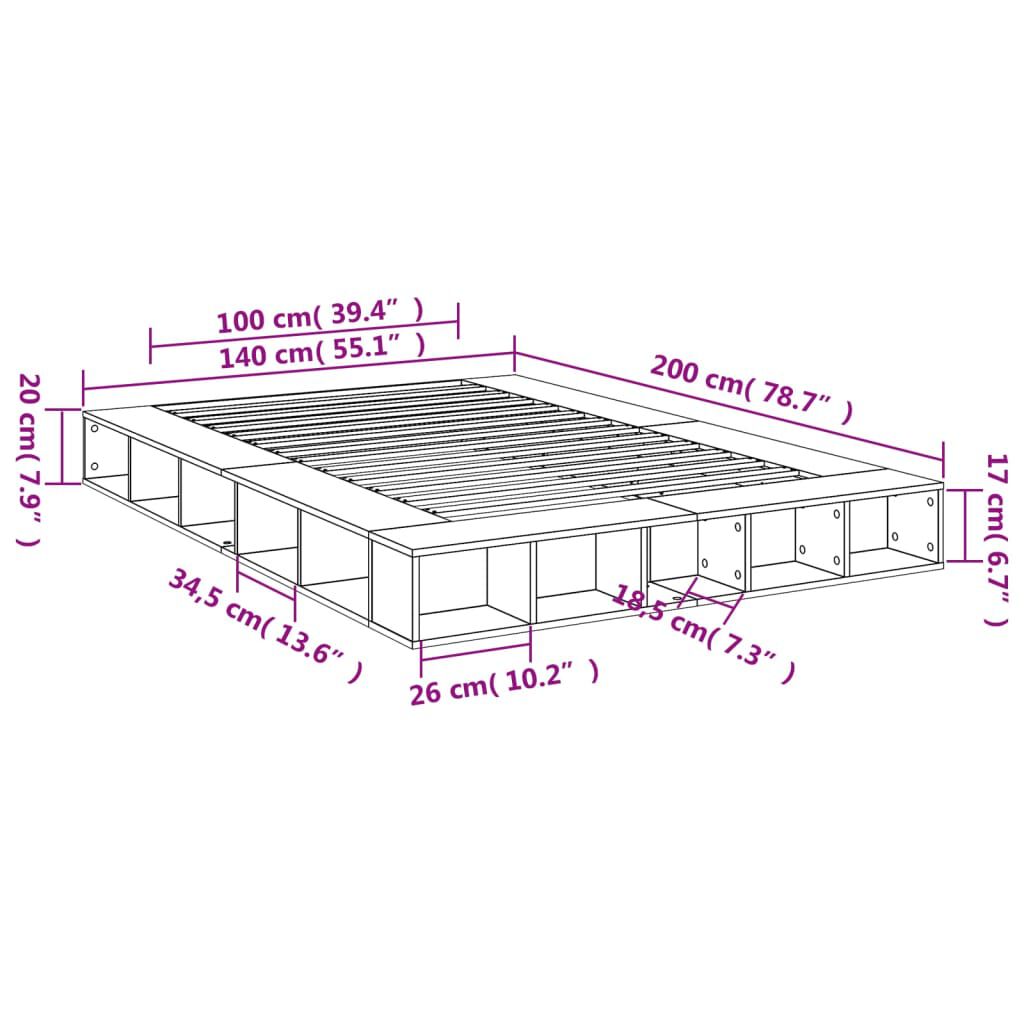 vidaXL Πλαίσιο Κρεβατιού Μαύρο 140x200 εκ. Επεξεργ. Ξύλο