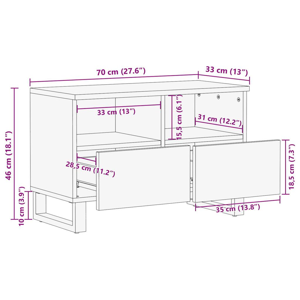 vidaXL Ντουλάπι TV με συρτάρι Καφέ 70 x 33 x 46 εκ Μασίφ ξύλο μάνγκο