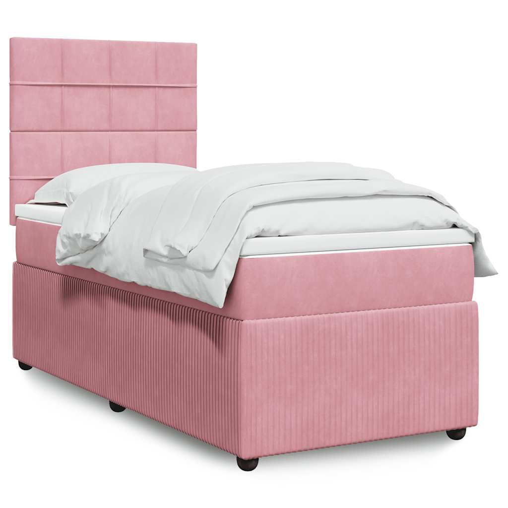 vidaXL Κρεβάτι Boxspring με Στρώμα Ροζ 100x200 εκ. Βελούδινο