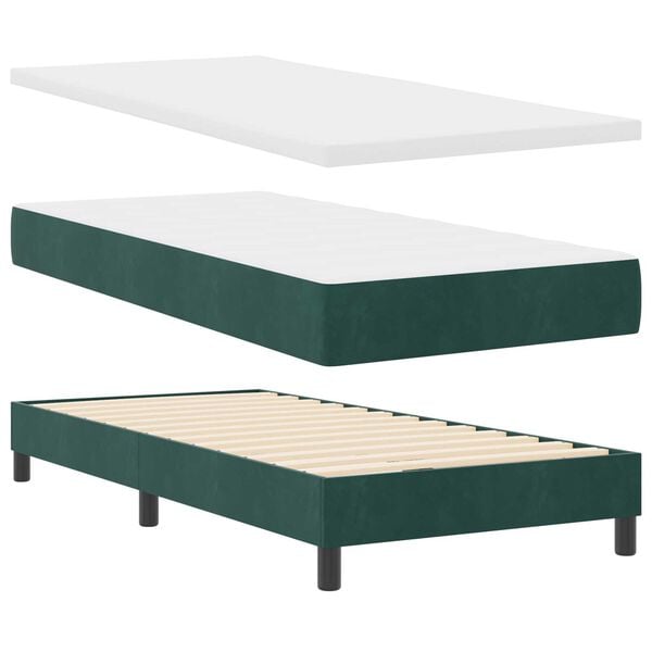 vidaXL Κρεβάτι με ελατήρια Σκούρο πράσινο 90 x 200 cm Βελούδο