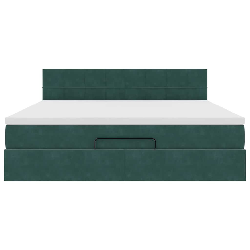 vidaXL Οθωμανικό κρεβάτι με στρώμα & LEDs Dark Green 180x200cm Velvet