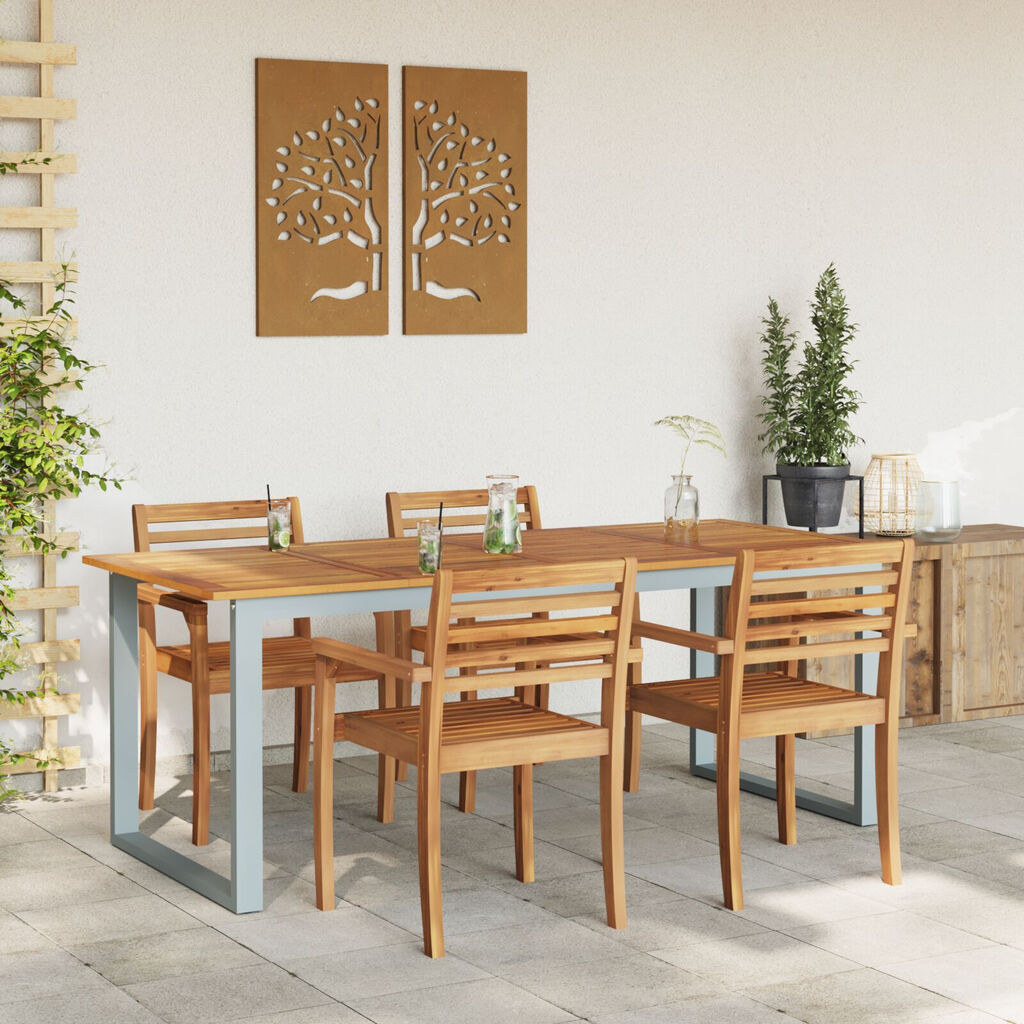 vidaXL Υπαίθριο Τραπέζι Φαγητού Γκρι 200x90x75 εκ. Χάλυβας και Σολοιδικό Ξύλο Ακακίας