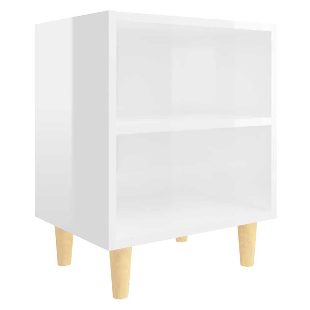 vidaXL Κομοδίνα 2 τεμ. Γυαλιστ. Λευκό 40x30x50 εκ. Μασίφ Ξύλινα Πόδια