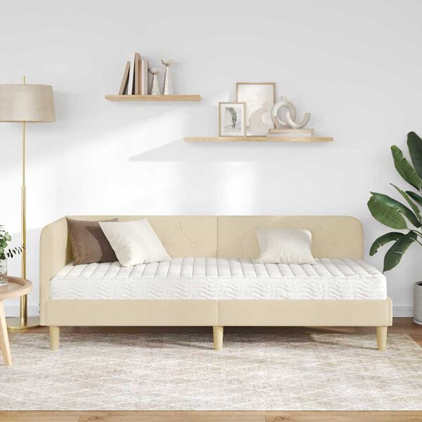 vidaXL Κρεβάτι Γωνίας με στρώμα με κεφαλάρι Κρεμ 80 x 200 cm ύφασμα