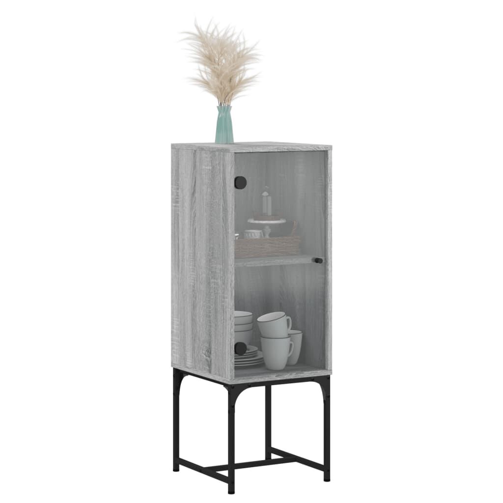 vidaXL Βοηθητικό Ντουλάπι Sonoma Γκρι 35x37x100 εκ. με Γυάλινες Πόρτες