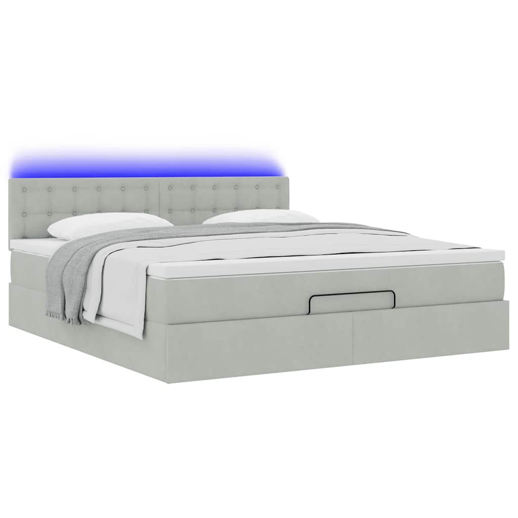 vidaXL Οθωμανικό κρεβάτι με στρώμα&LEDs Ανοιχτό γκρι 160x200cm Βελούδο