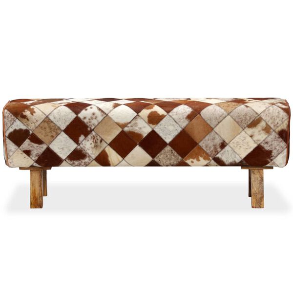 vidaXL Παγκάκι με Σχέδιο Ρόμβων από Γνήσιο Δέρμα Αγελάδας