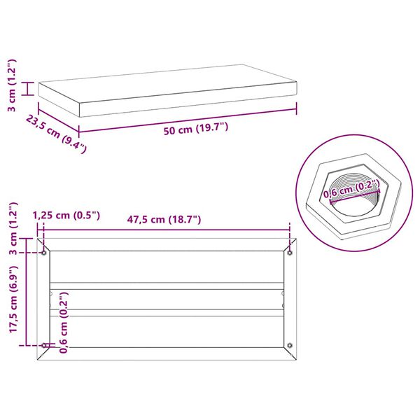 vidaXL Ράφια Τοίχου 2 τεμ. Μαύρο 50x23,5x3 εκ. Ανοξείδωτο Ατσάλι