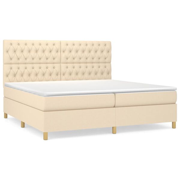 vidaXL Κρεβάτι Boxspring με Στρώμα Κρεμ 200x200 εκ. Υφασμάτινο