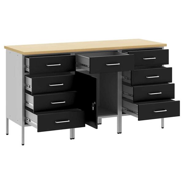 vidaXL Ντουλάπα Εργασίας 3 pcs Μαύρο και Γκρι 150 x 55 x 85 εκ