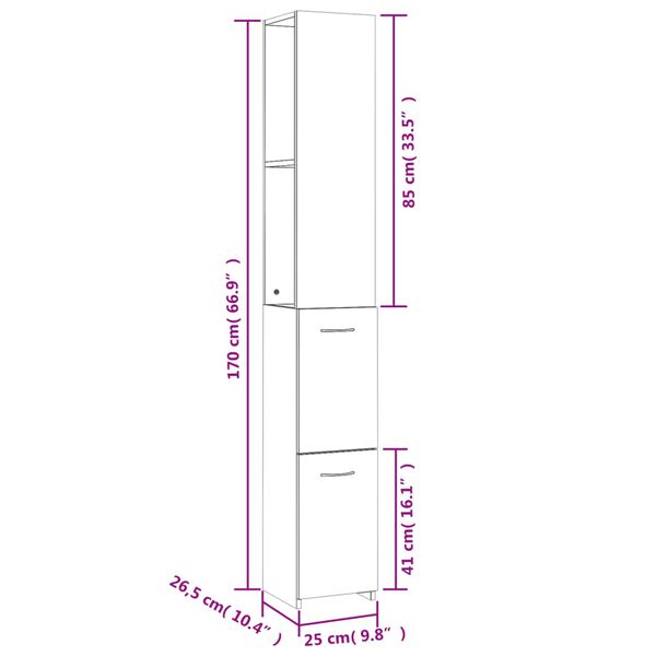 vidaXL Ντουλάπι Μπάνιου Καπνιστή Δρυς 25x26,5x170 εκ. Επεξεργ. Ξύλο