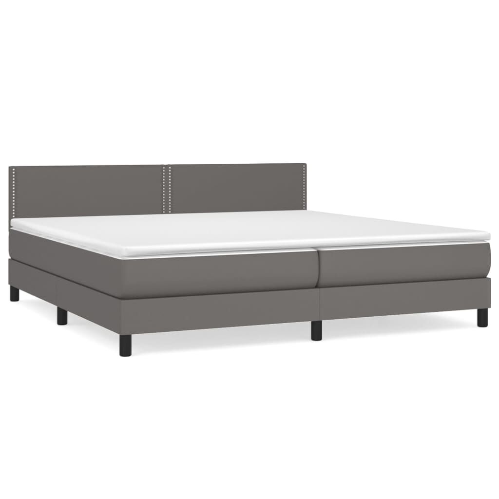 vidaXL Κρεβάτι Boxspring με Στρώμα Γκρι 200x200 εκ. Συνθετικό Δέρμα