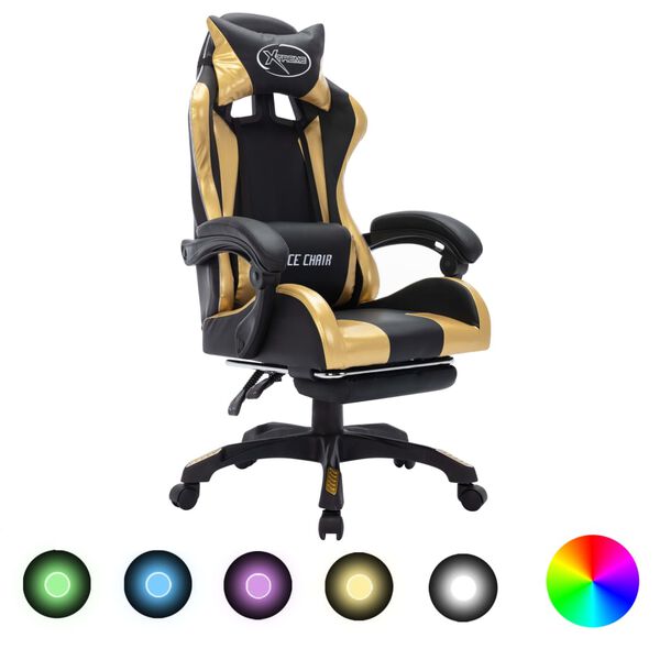 vidaXL Καρέκλα Racing με Φωτισμό RGB LED Χρυσό/Μαύρο Συνθετικό Δέρμα