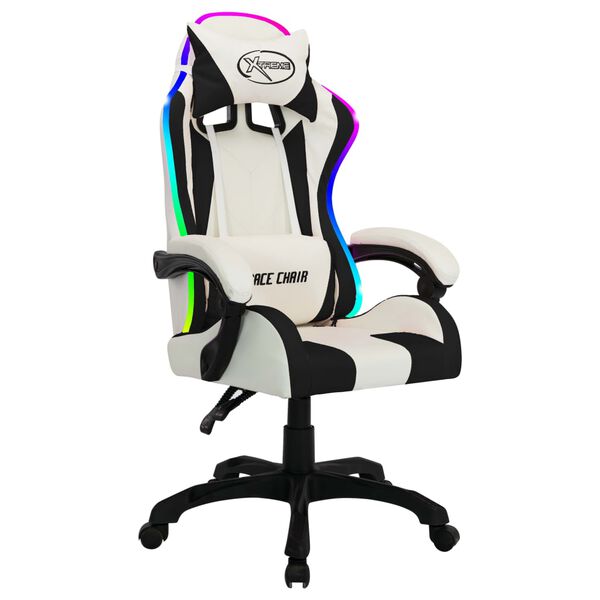 vidaXL Καρέκλα Racing με Φωτισμό RGB LED Ασπρόμαυρη Συνθετικό Δέρμα