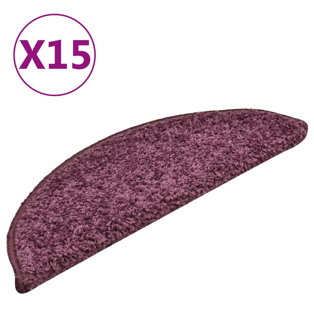 vidaXL Πατάκια Σκάλας Μοκέτα 15 τεμ. Σκούρο Μοβ 56 x 17 x 3 εκ.