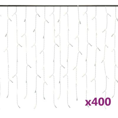 vidaXL Κουρτίνα LED Φωτάκια Σταλακτίτες 10μ 400LED Θερμ. Λευκό 8 Λειτ.