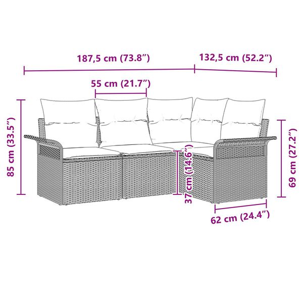 vidaXL Σετ Καναπέ Κήπου με μαξιλάρι 4 pcs Ανοιχτό γκρι Πολυ ράταν