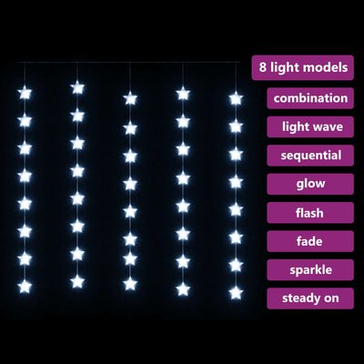 vidaXL Κουρτίνα LED Φωτάκια 200 LED Ψυχρό Λευκό με 8 Λειτουργίες