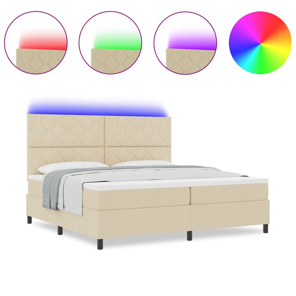 vidaXL Κρεβάτι με Σπαστό Στρώμα & LED Κρέμα 200x200 εκ. Ύφασμα
