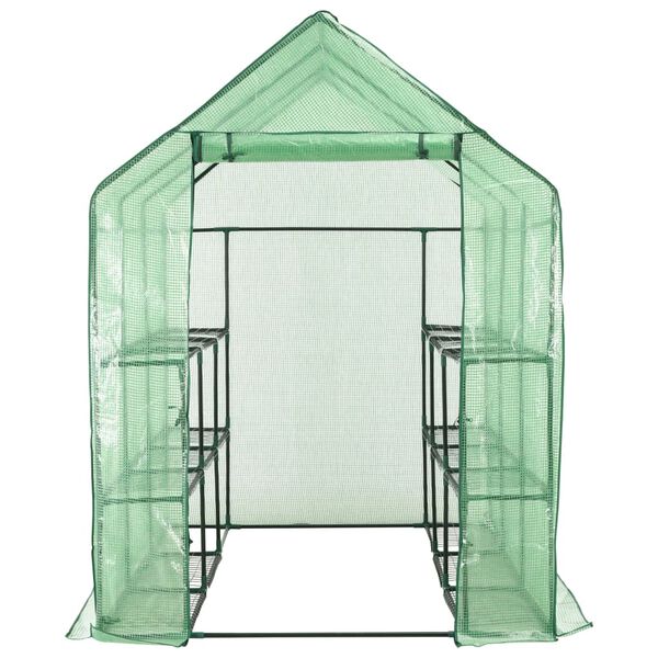 vidaXL Θερμοκήπιο Walk-in με 12 Ράφια 143 x 214 x 196 εκ. Ατσάλινο