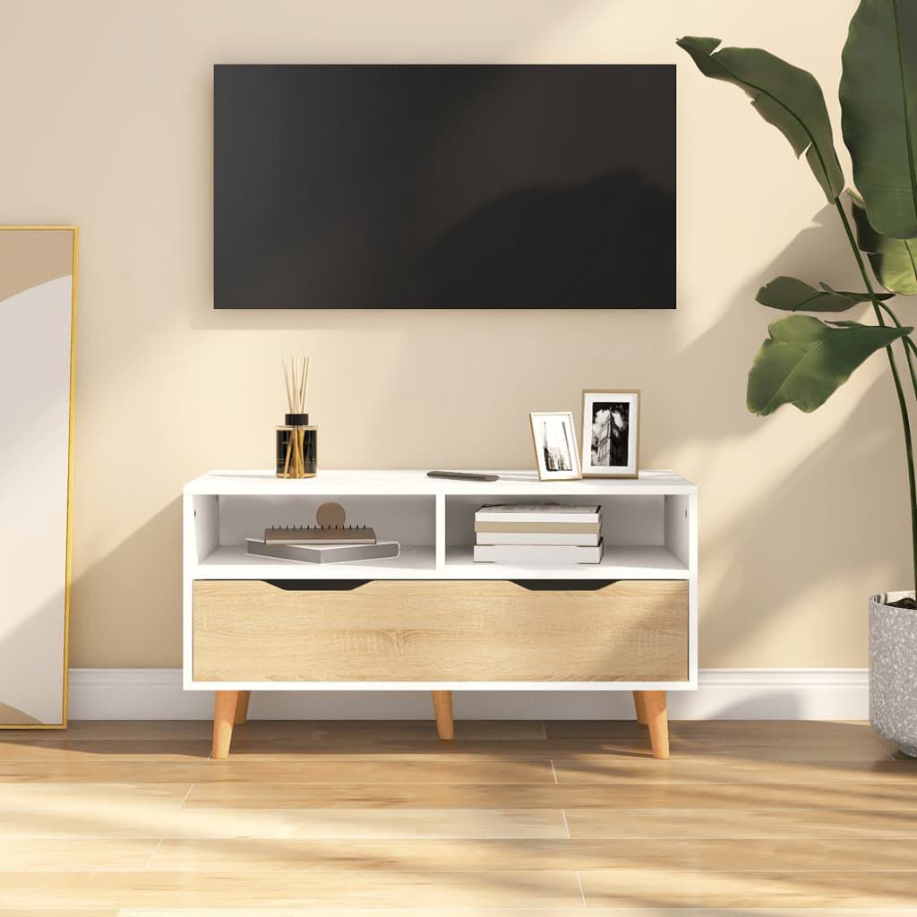 vidaXL Έπιπλο Τηλεόρασης Λευκό/Sonoma Δρυς 90x40x48,5 εκ. Επεξ. Ξύλο