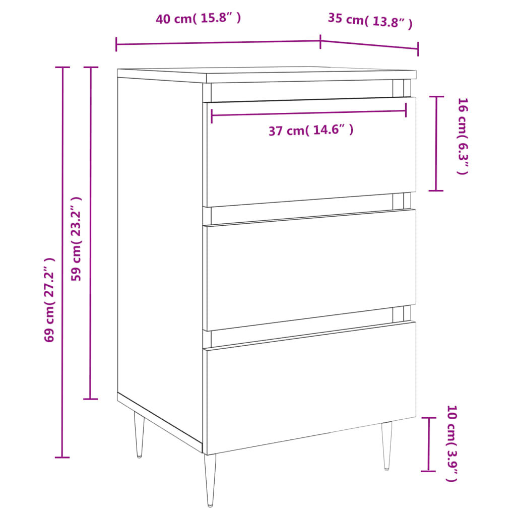 vidaXL Κομοδίνα 2 τεμ. Γκρι Σκυρ. 40x35x69 εκ. από Επεξεργασμένο Ξύλο
