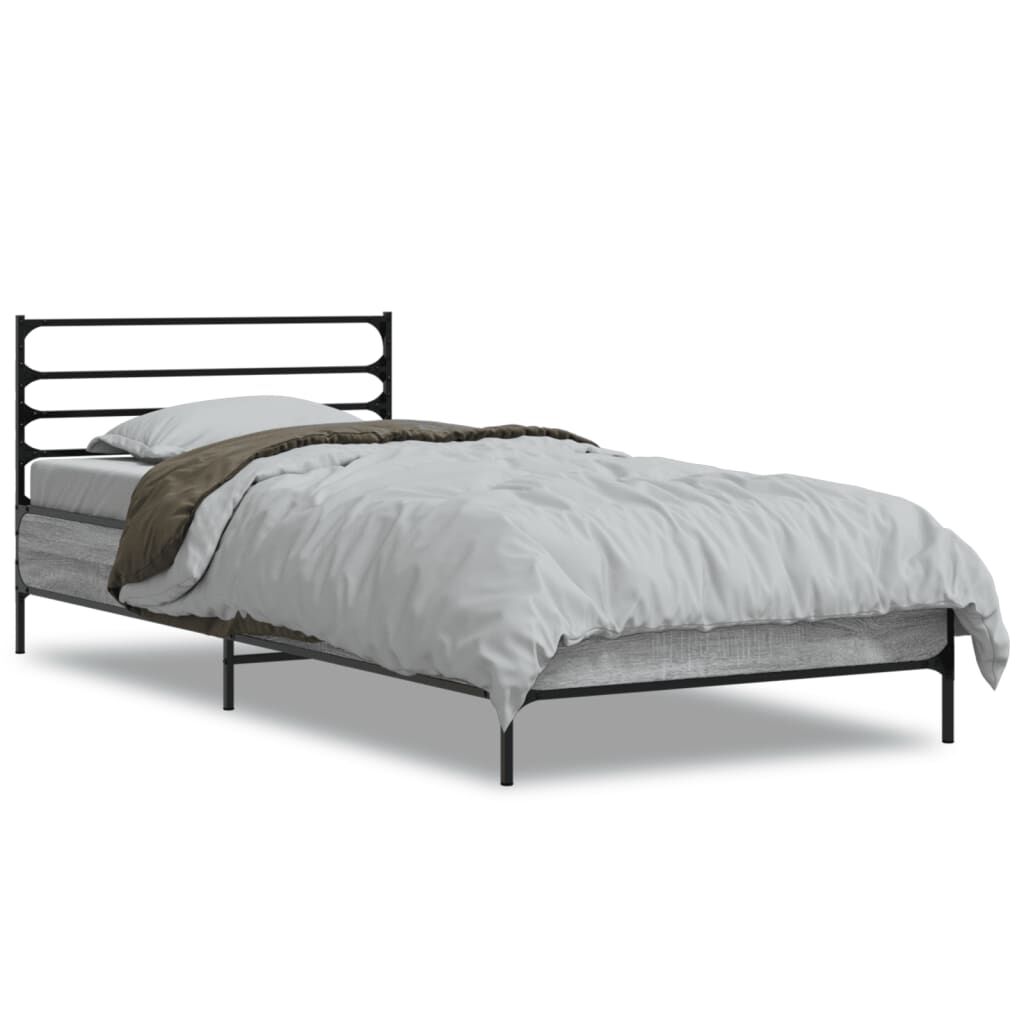 vidaXL Πλαίσιο Κρεβατιού Γκρι Sonoma 100x200 εκ. Επεξ. Ξύλο & Μέταλλο