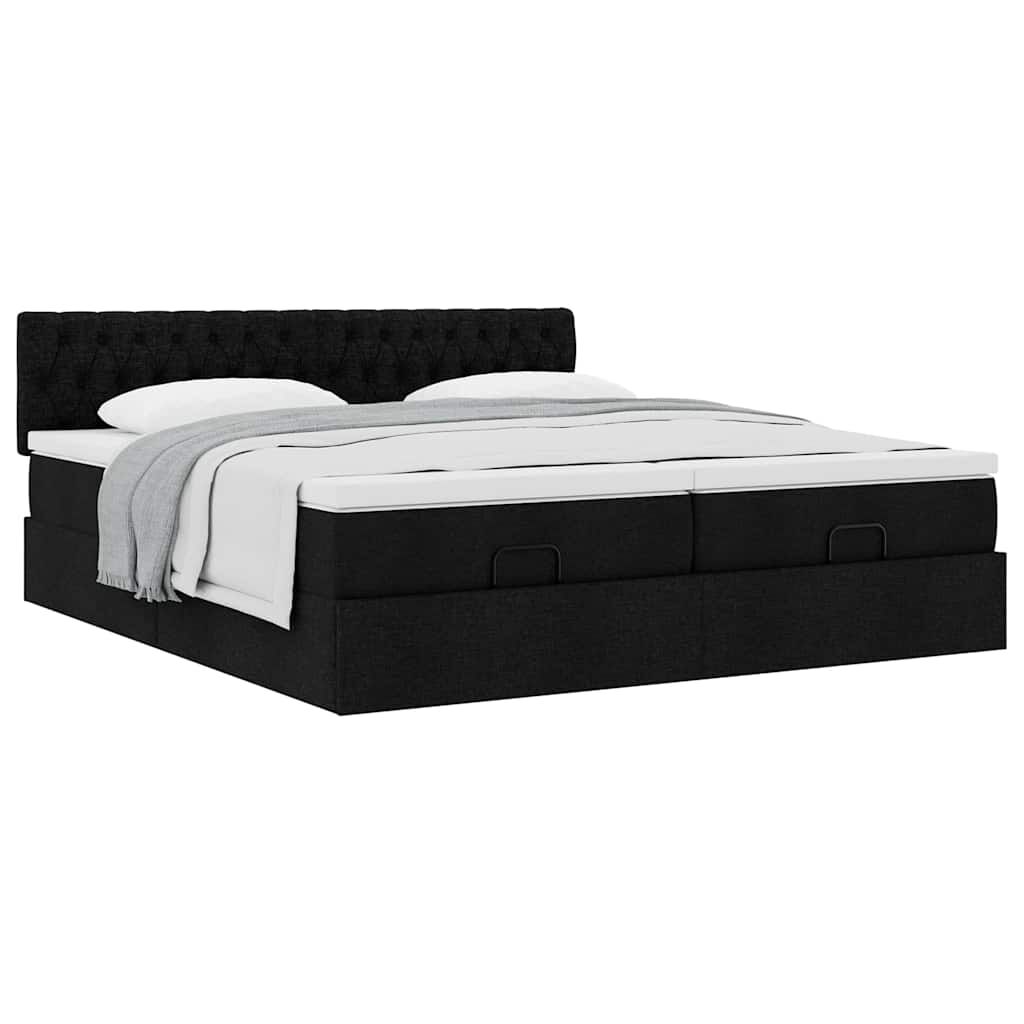 vidaXL Οθωμανικό Κρεβάτι με Στρώματα Μαύρο 200x200cm Ύφασμα