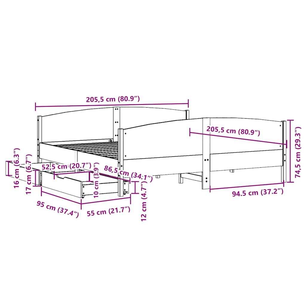 vidaXL Σκελετός Κρεβ. Χωρίς Στρώμα Καφέ Κεριού 200x200 εκ Μασίφ Πεύκο