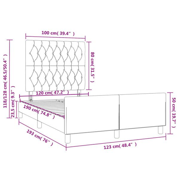 vidaXL Πλαίσιο Κρεβατιού χωρίς στρώμα Σκ. Μπλε 120x190 εκ. Βελούδινο