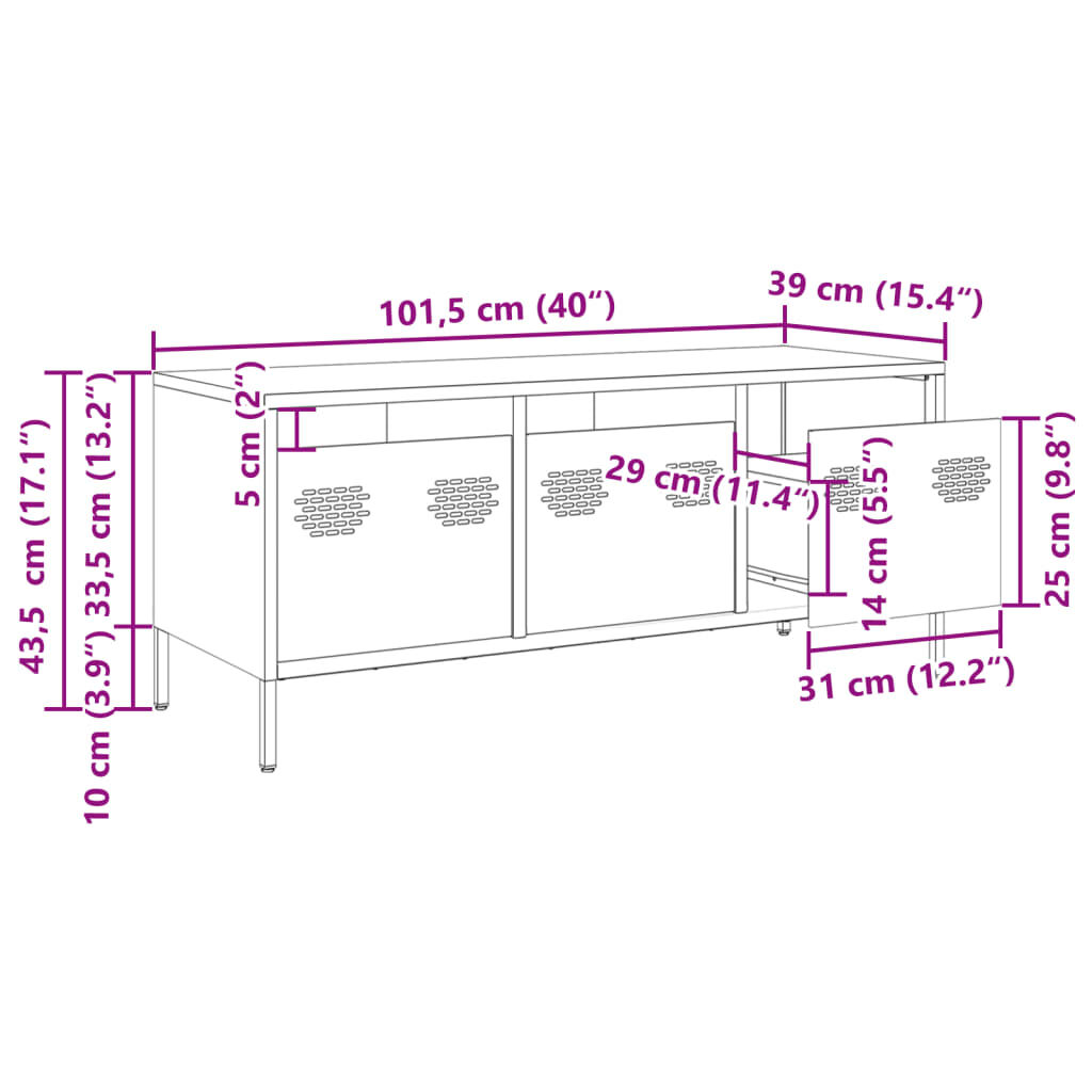 vidaXL Έπιπλο Τηλεόρασης Ανθρακί 101,5x39x43,5εκ. Ατσάλι Ψυχρής Έλασης