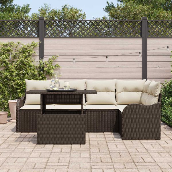 vidaXL Σετ Καναπέ Κήπου με μαξιλάρι 6 pcs Καφέ Πολυ ράταν