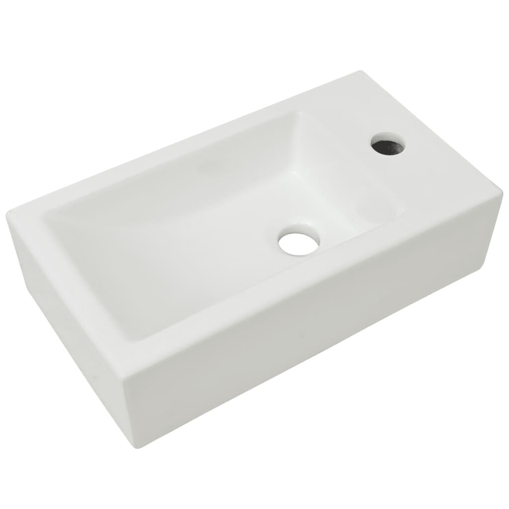 vidaXL Νιπτήρας Ορθογώνιος Οπή Βρύσης Λευκός 46x25,5x12 εκ. Κεραμικός