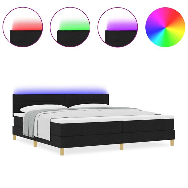 vidaXL Κρεβάτι Box Spring με Στρώμα & LED Μαύρο 200x200 εκ. Ύφασμα