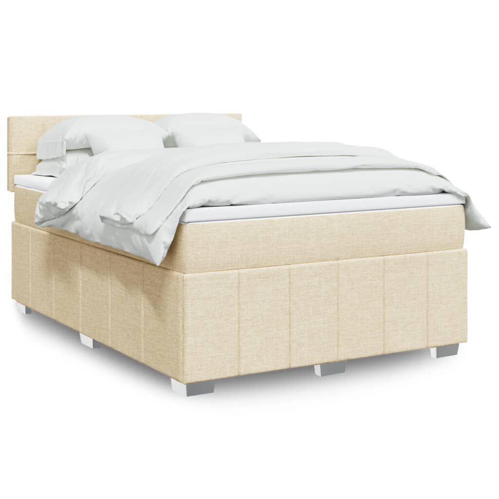 vidaXL Κρεβάτι Boxspring με Στρώμα Κρεμ 140x200 εκ. Υφασμάτινο