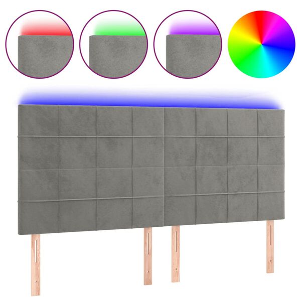 vidaXL Κεφαλάρι Κρεβατιού LED Ανοιχτό Γκρι 200x5x118/128 εκ. Βελούδινο