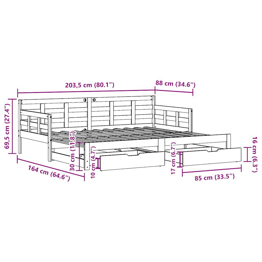 vidaXL Καναπές Κρεβάτι Συρόμενος Χωρίς Στρώμα 80x200 εκ. & Συρτάρια
