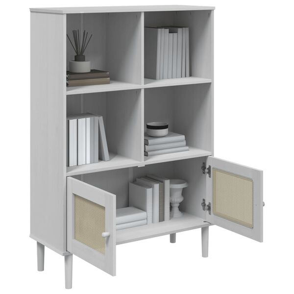vidaXL Βιβλιοθήκη SENJA Λευκή/Όψη Ρατάν 90x35x130 εκ Μασίφ Ξύλο Πεύκου