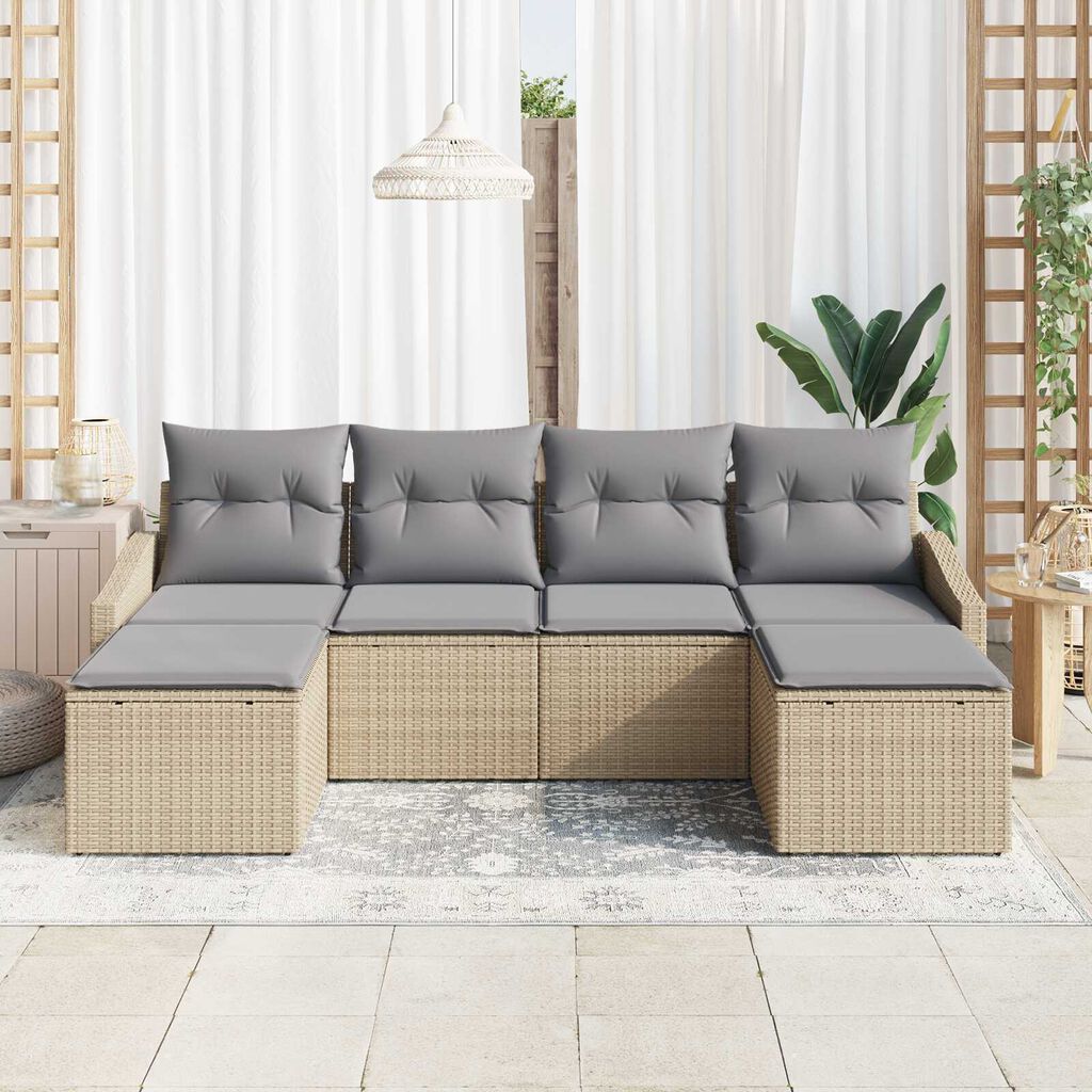 vidaXL Σετ Καναπέ Κήπου 6 pcs Μπεζ Πολυ ράταν